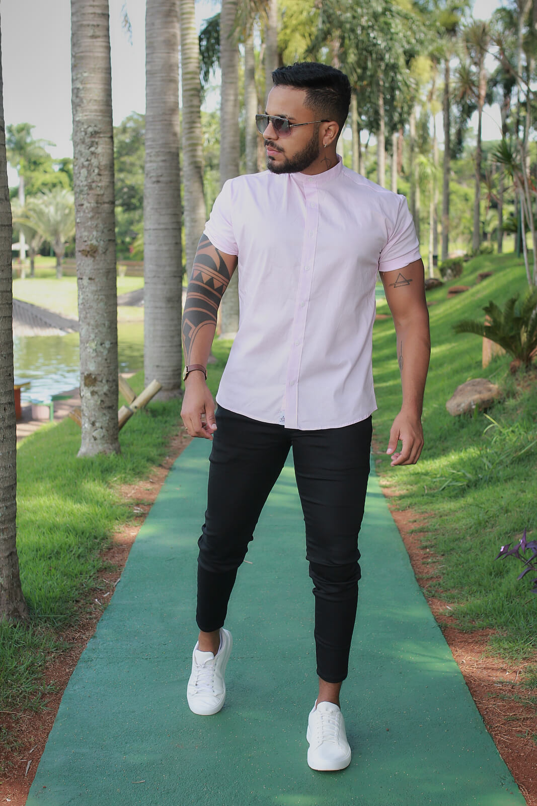 Camisa Slim fit Rosa BeBê Gola Padrê